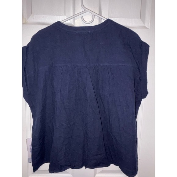 Pale Sky Navy Blue Textured Button Front Tie Waist Top Plus Size 2X 1471 - Picture 5 of 5